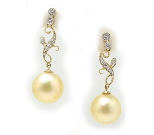 Golden South sea Pearl Earrings, Golden South Sea Pearls, Golden South Sea Pearl Jewelry