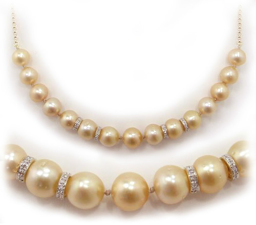 Golden South Sea Pearl Necklace, Golden South Sea Pearls, Discount Pearl Jewelry 