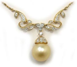 Golden South Sea Pearl Necklace with Diamonds