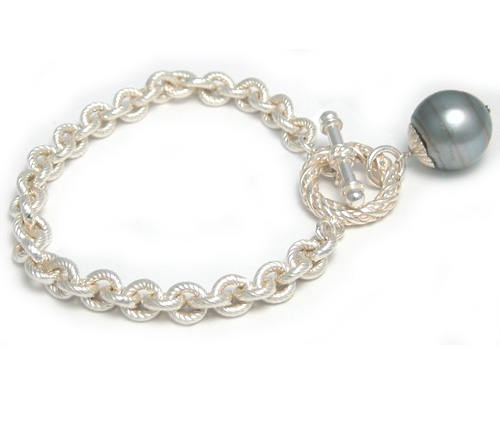 Tahitian Pearl Tincup Bracelet With Five Tahitian Pearls