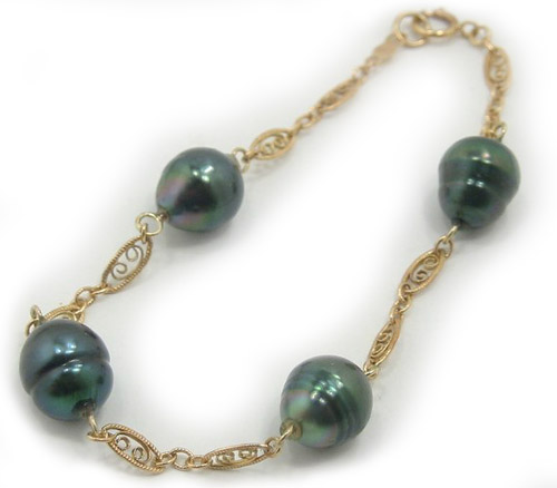 Tahitian Pearl Filigree Tincup Bracelet