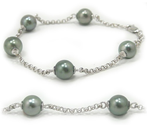 Tahitian Pearl Tincup Bracelet With Five Tahitian Pearls