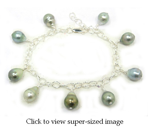 Black Tahitian Pearl and Sterling Silver Bracelet