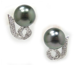 Tahitian Pearl Earrings with Pave' Diamonds