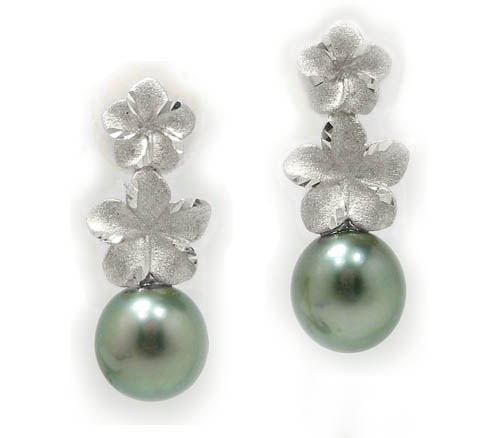 Plumeria Tahitian Pearl Earrings