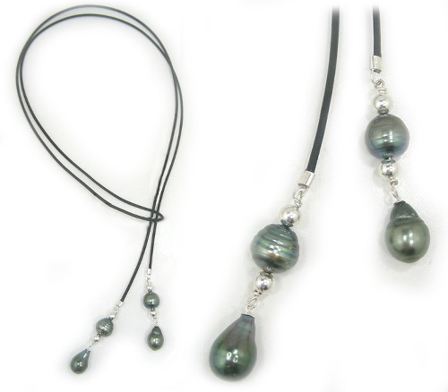 Convertible Leather Lariat Tahitian Pearl Necklace
