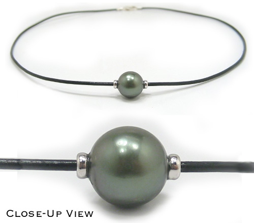  Tahitian Pearl on Leather Necklace