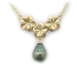 Tahitian Pearl Necklace with Plumeria
