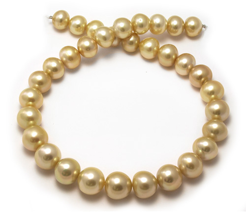 Round/near-round golden South Sea pearl necklace