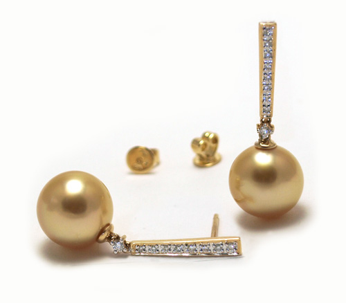 Diamond and South Sea Gold Pearl earrings