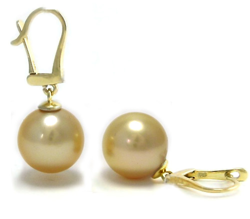 Leverback Earrings with Golden South Sea Pearls