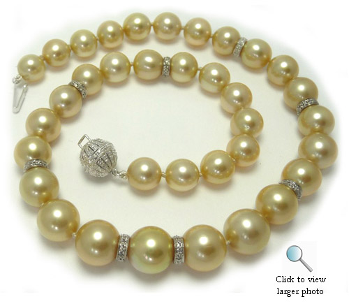 Golden South Sea Pearl Necklace with Diamonds