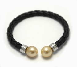 Double golden pearl cuff bracelet Ainu