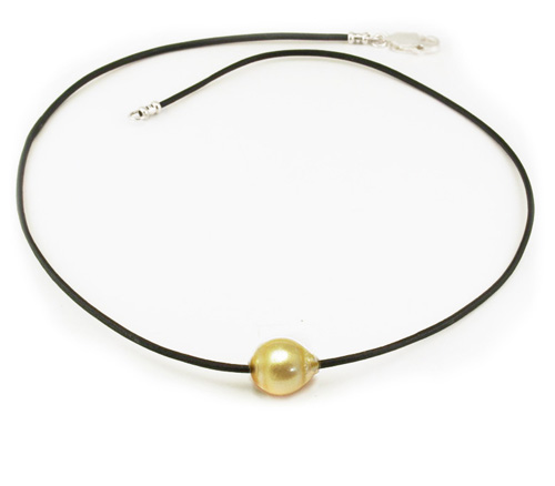 Gold Pearl on Leather Necklace