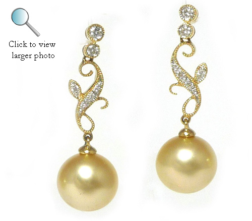 Golden South sea Pearl Earrings, Golden South Sea Pearls, Golden South Sea Pearl Jewelry