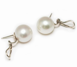 White South Sea Pearl Omega Earrings