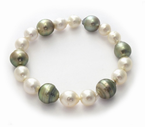 Tahitian and South Sea pearl stretch bracelet