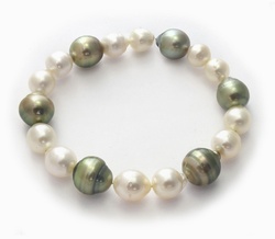 Pistachio Tahitian and South Sea Pearl Stretch Bracelet