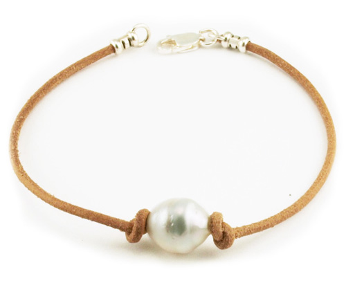  White South Sea Pearl on Leather Bracelet