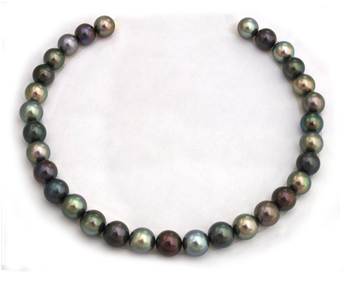 Jewel Tone Tahitian pearl necklace with round pearls