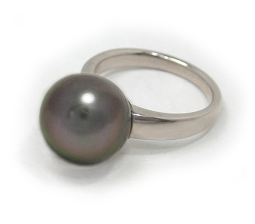 Tahitian Pearl Ring With Pave' Diamond Flowers