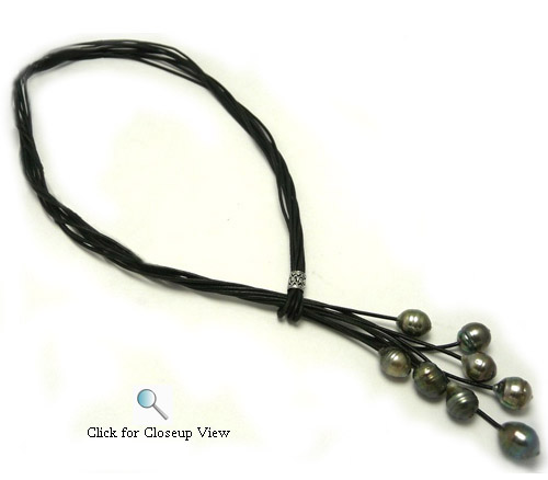 Leather Tahitian Pearl Necklace