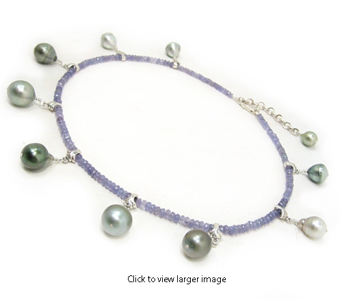 Tahitian Pearl Necklace With Tanzanite Beads